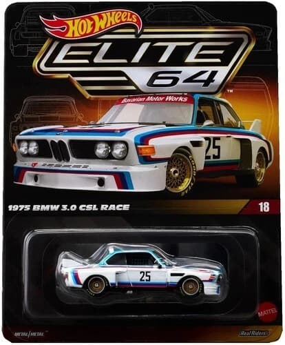 Машинка Hot Wheels 1975 BMW 3.0 CSL RACE Elite 64